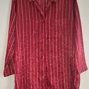 VTG Victoria's Secret Red Gold Stripe Paisley Pajama Shirt Top Button Up Size‎ S